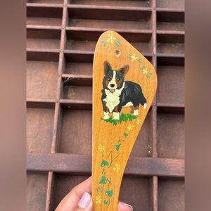 Vintage Handpainted Corgi Wooden Utensil